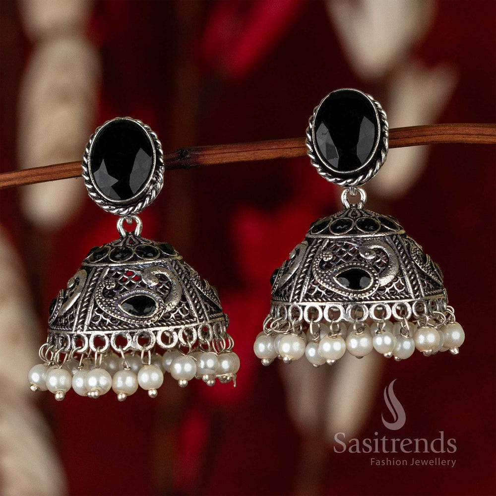 Black Oxidised German Silver Jhumka Earrings