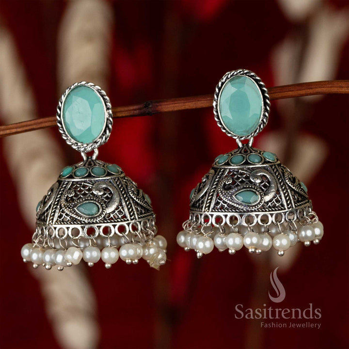 Mint Oxidised German Silver Jhumka Earrings Online Shopping