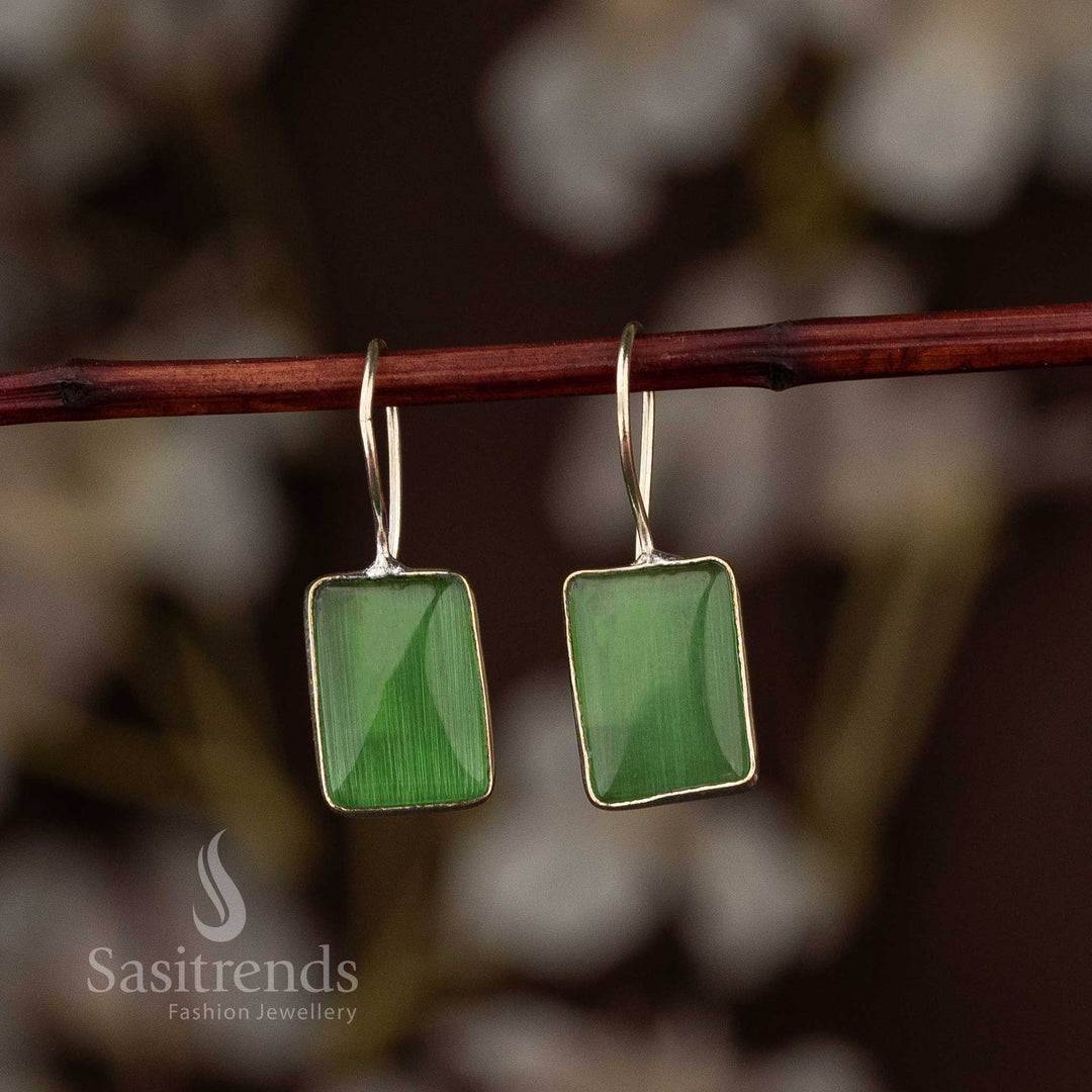 Chic Oxidised Silver Rectangular Stone Earrings – Sasitrends