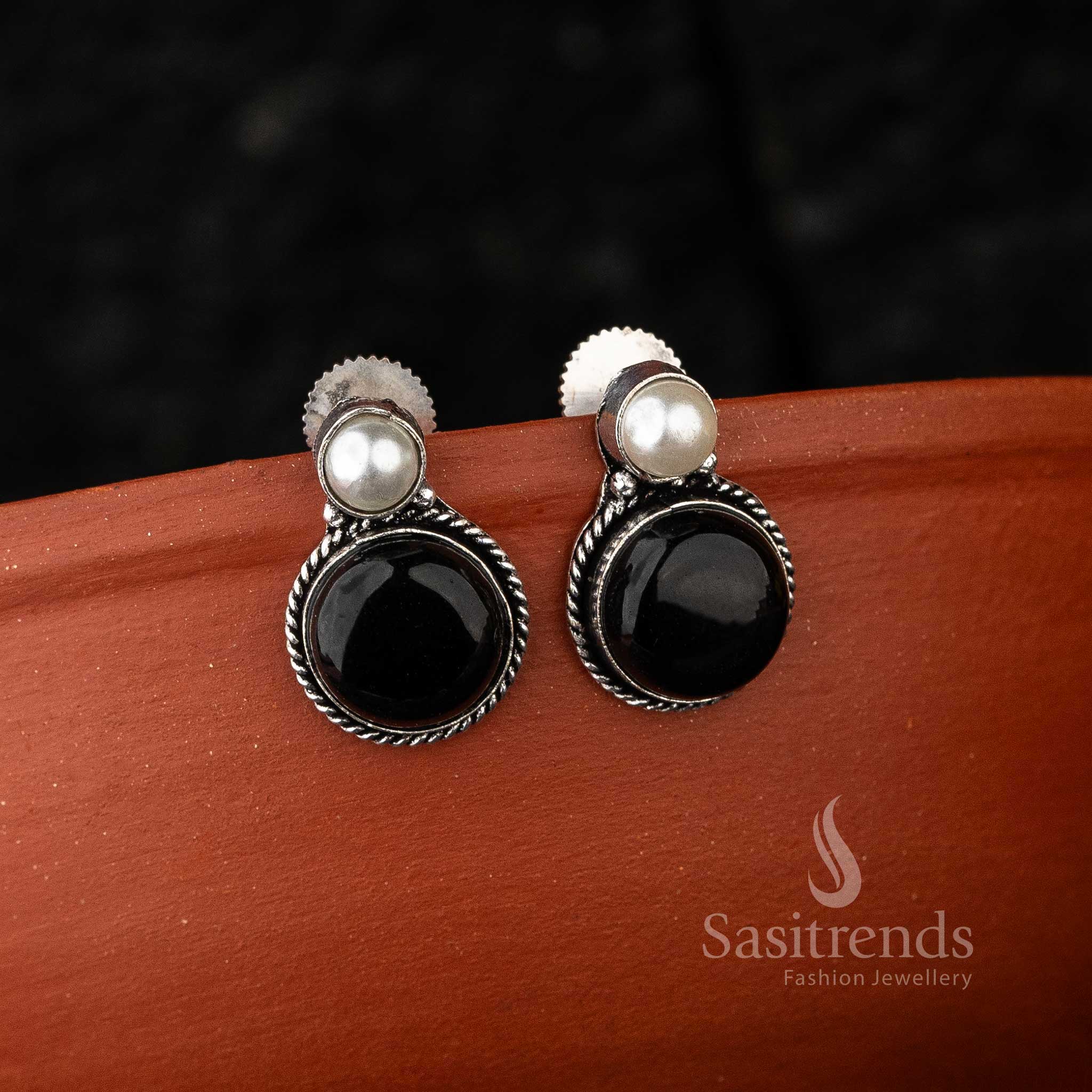 Elegant Oxidised Black Stone Jewellery Earrings