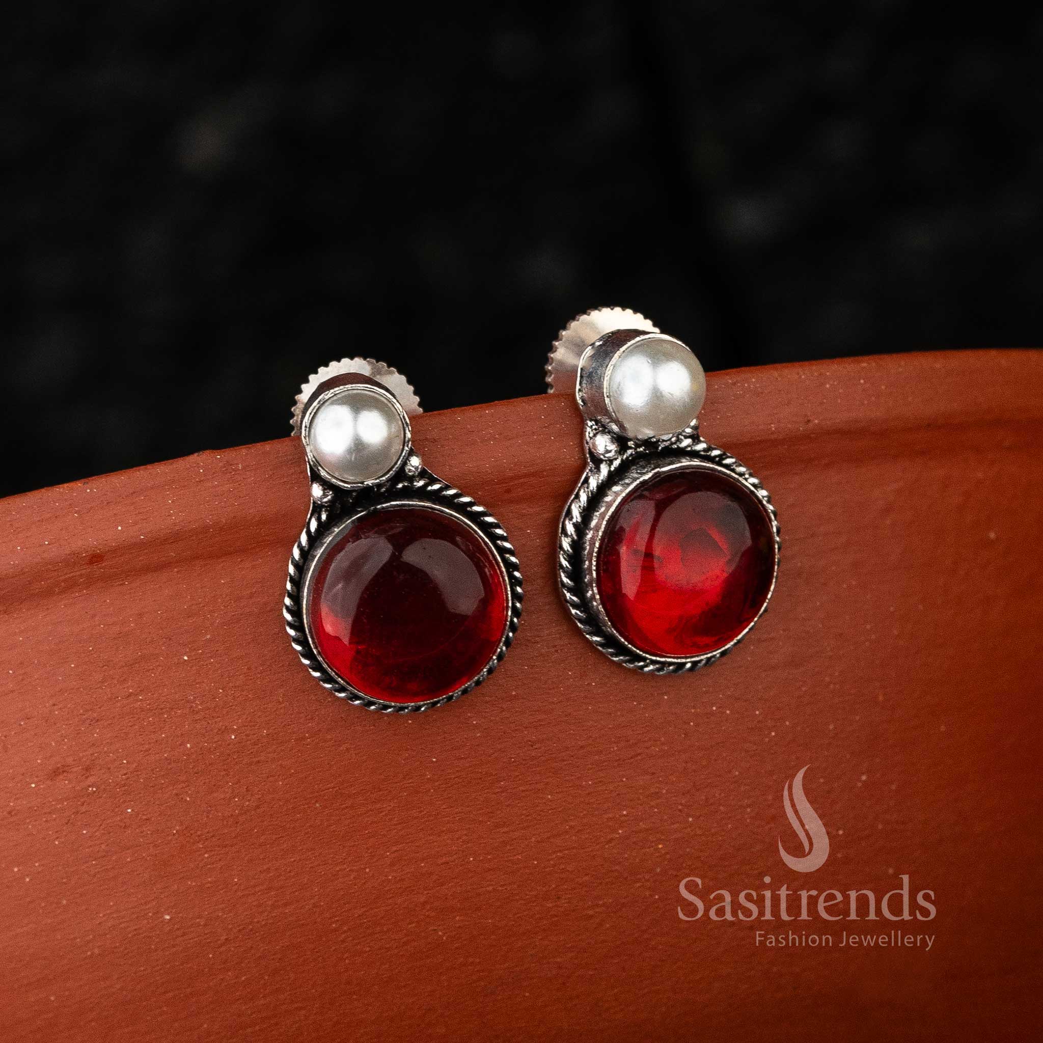 Vinous Oxidised Jewellery Earrings for Navarathiri Festival