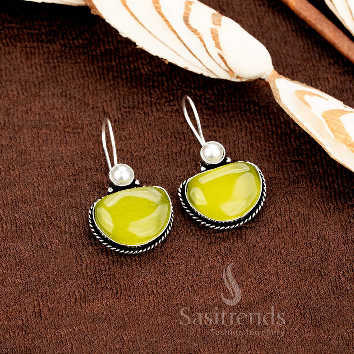 Elegant Silver oxidised pearl fish hook pear earrings - Sasitrends