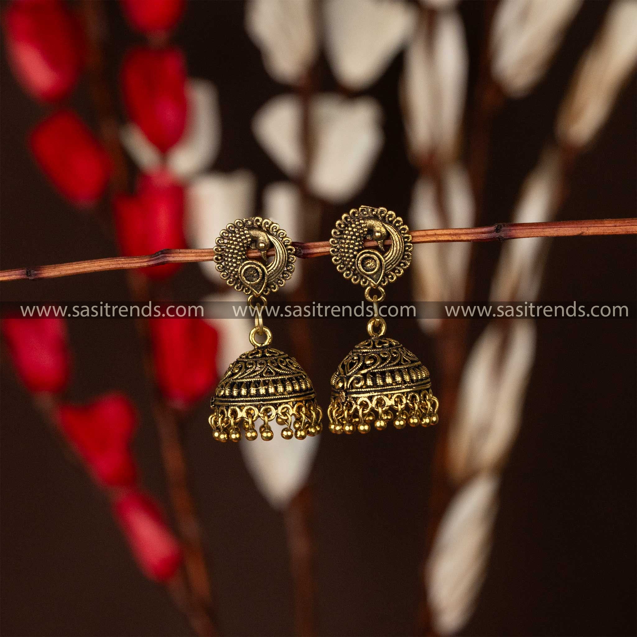Black - Saanjh Bela Flower & Leaves Oxidised Jhumka Earrings