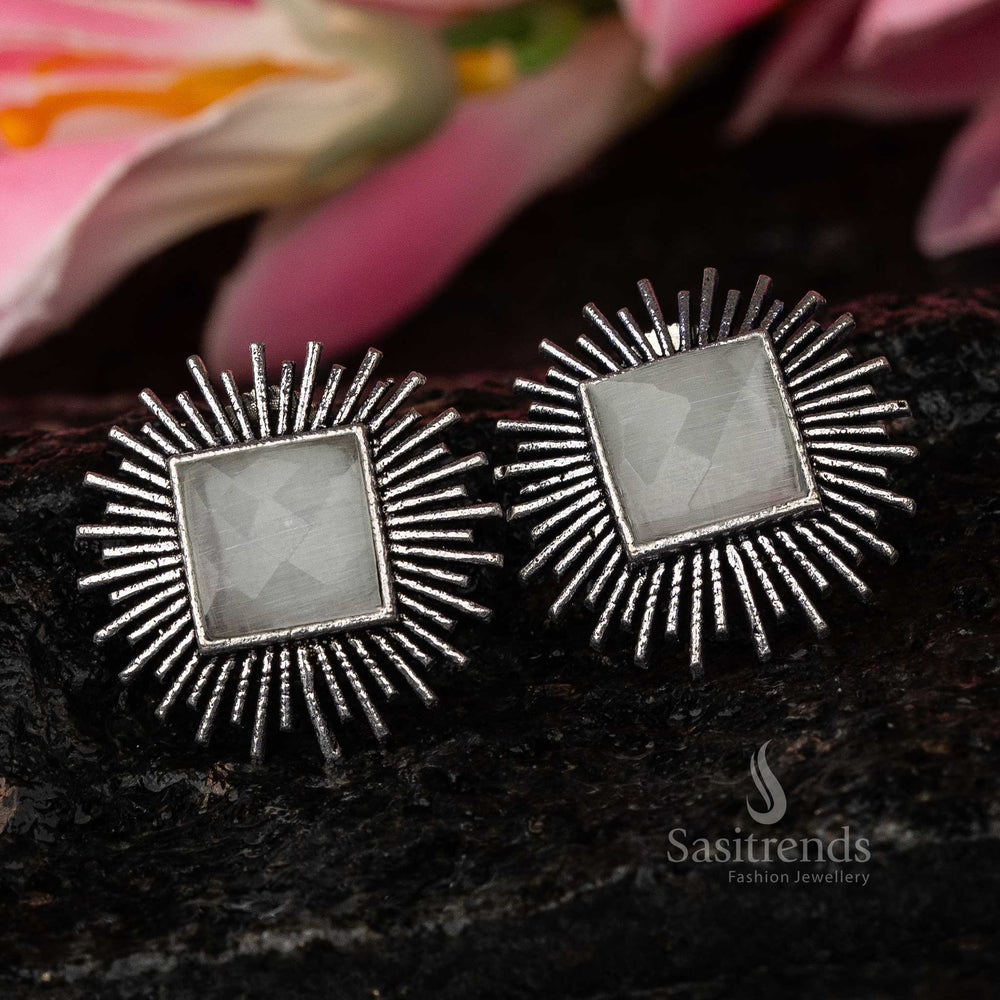Gray Monalisa Stone Oxidised Earrings for festive occasions - Sasitrends