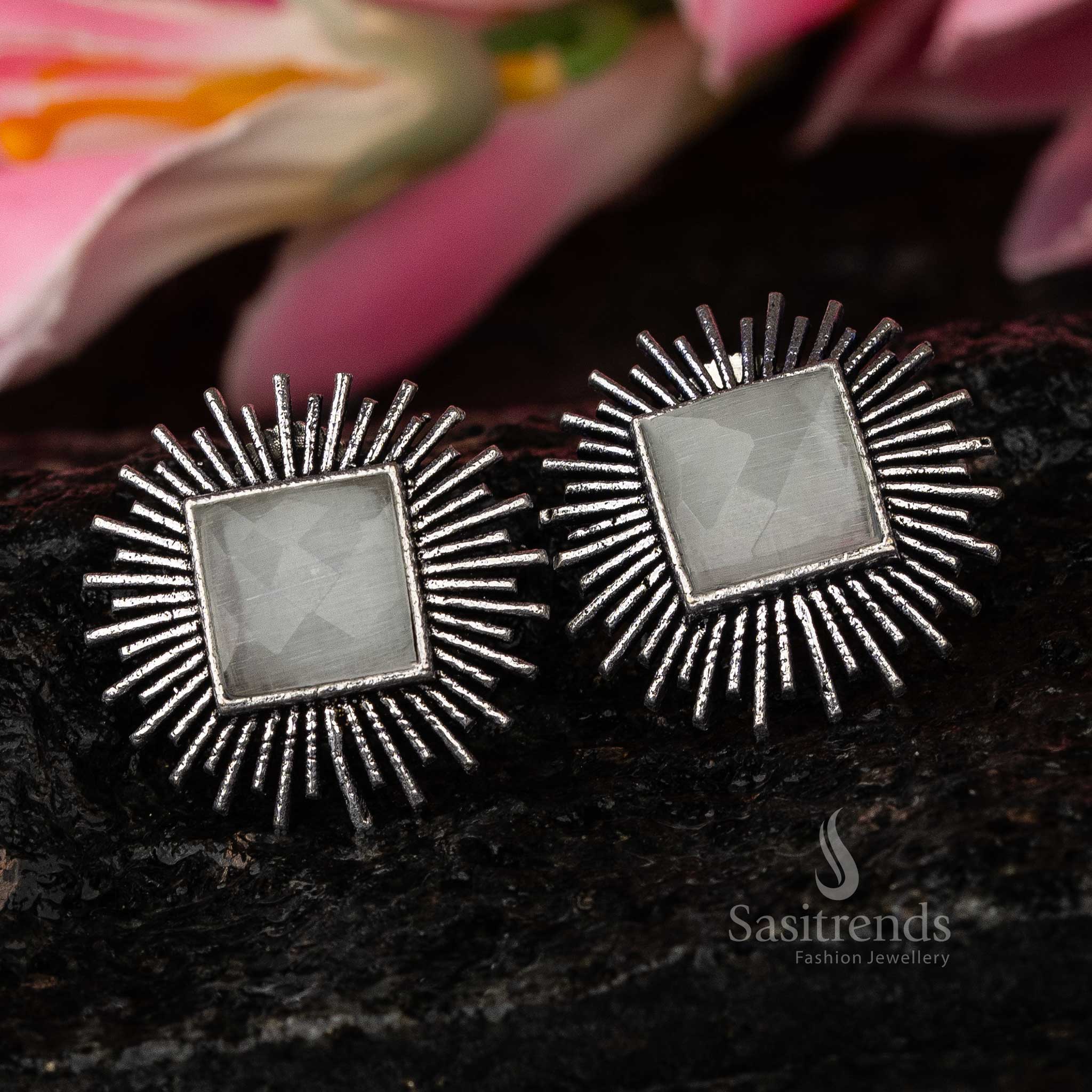 Gray Monalisa Stone Oxidised Earrings for festive occasions - Sasitrends