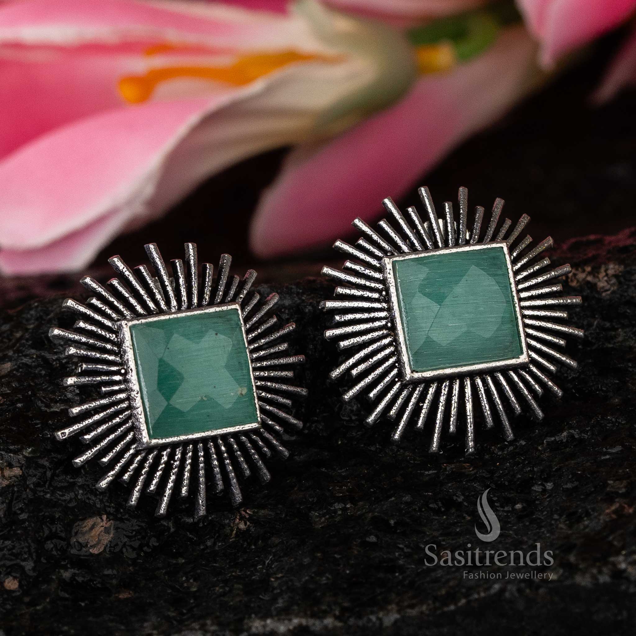 Mint Monalisa Stone Oxidised Earrings, elegant for all seasons - Sasitrends