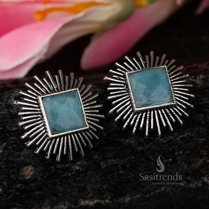 Sky Blue Monalisa Stone Oxidised Earrings, stylish for every occasion - Sasitrends