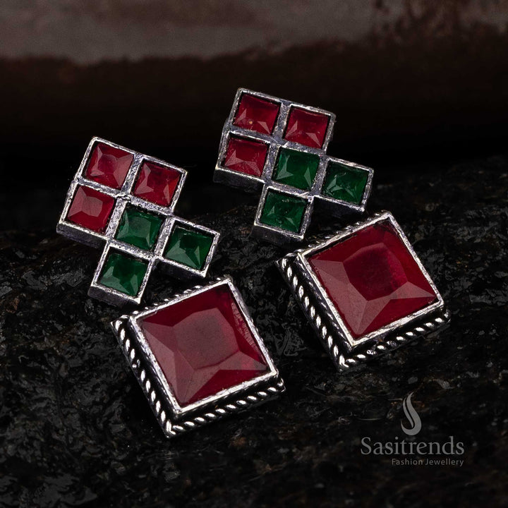 Ruby Green Square Stone Oxidised Jewellery Navarathiri Sasitrends Online