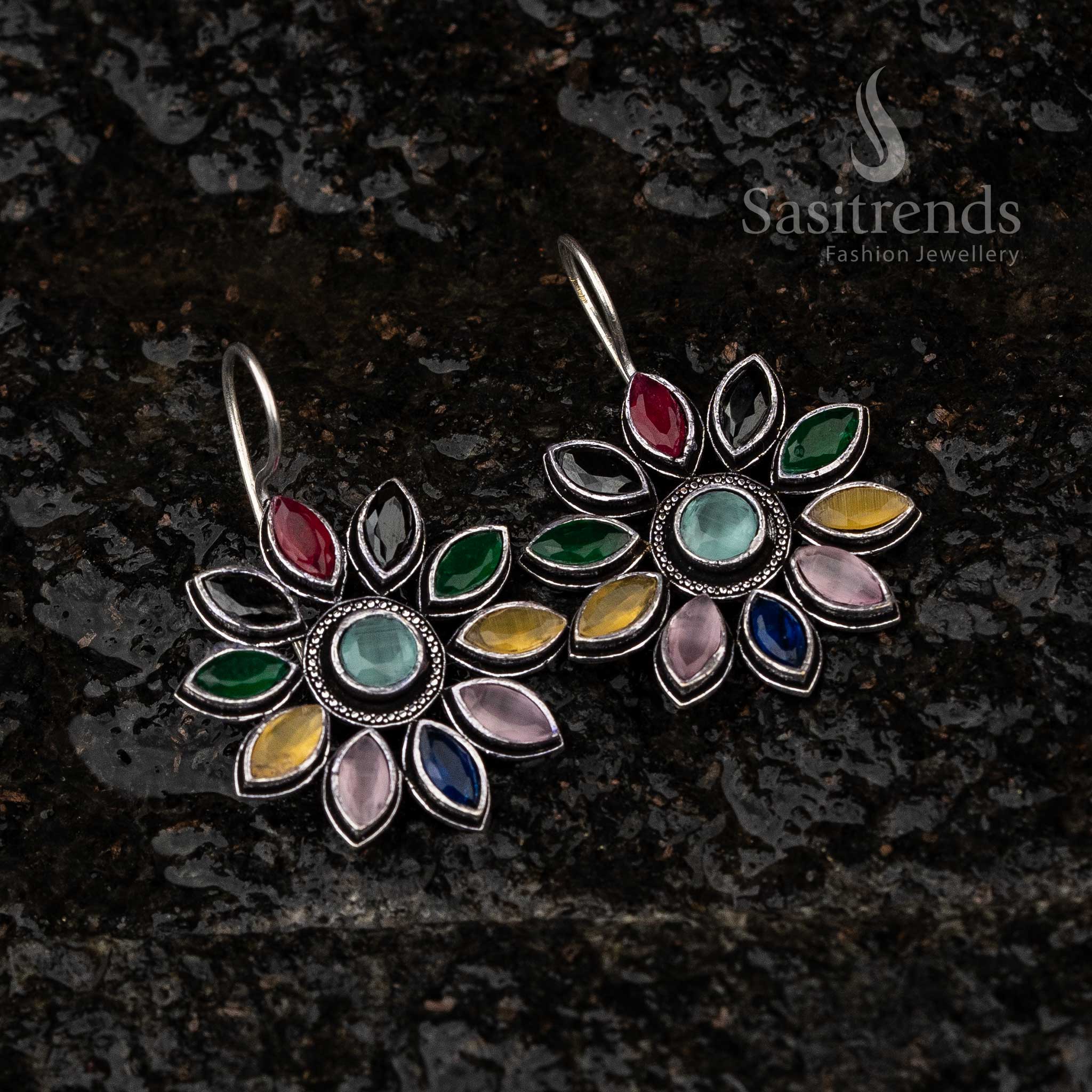 Vibrant Spectrum Floral Oxidised Earrings - Sasitrends - Sasitrends