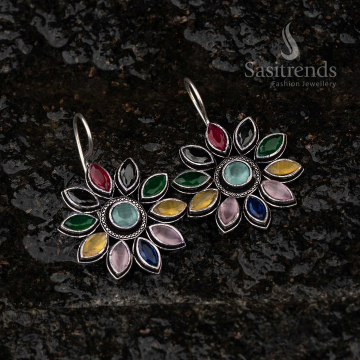 Vibrant Spectrum Floral Oxidised Earrings - Sasitrends