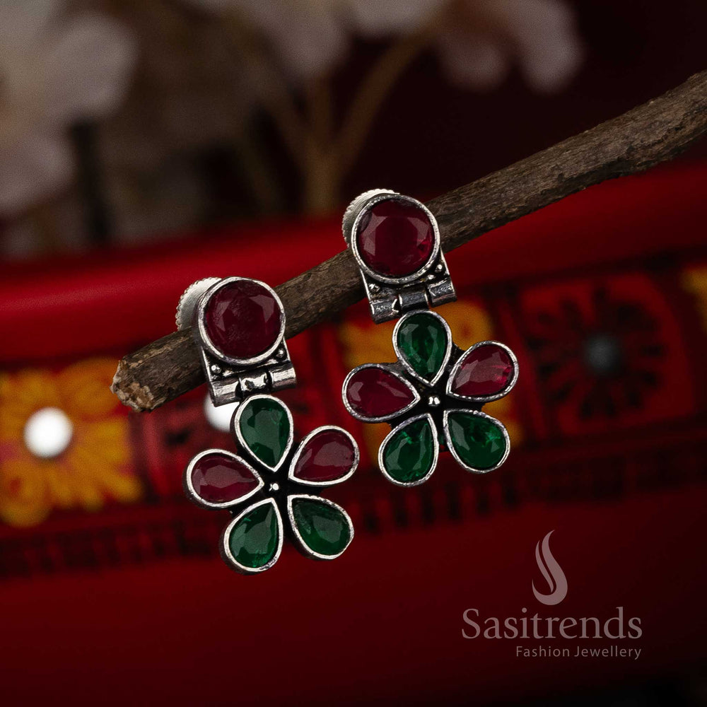 Ruby Green Stone Oxidised Earrings Navarathiri Special Collection Sasitrends Online Shopping