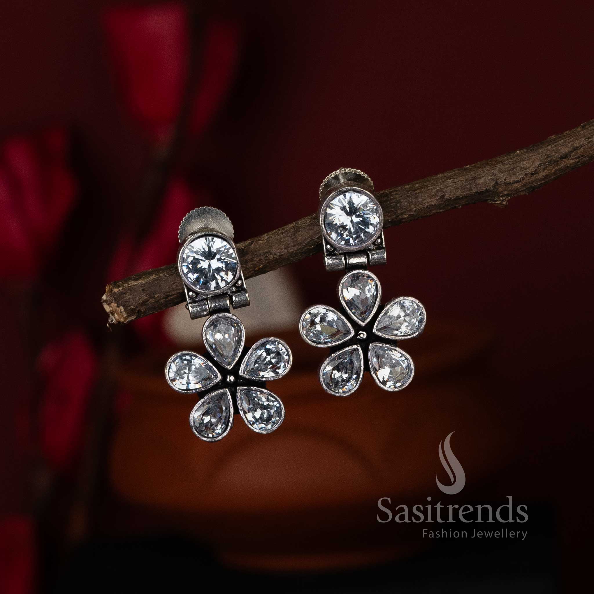 Elegant White Stone Oxidised Earrings for Navarathiri - Sasitrends Oxidised Jewellery Collection