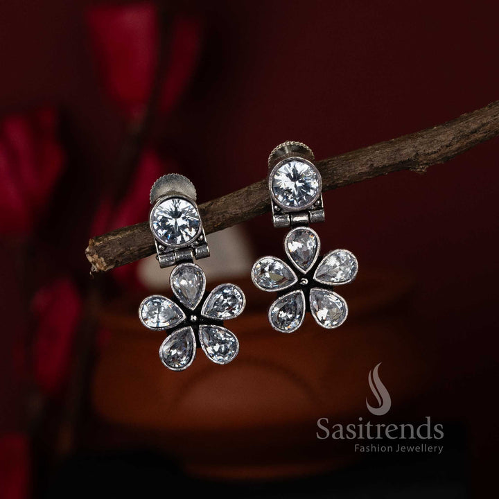 Elegant White Stone Oxidised Earrings for Navarathiri - Sasitrends Oxidised Jewellery Collection