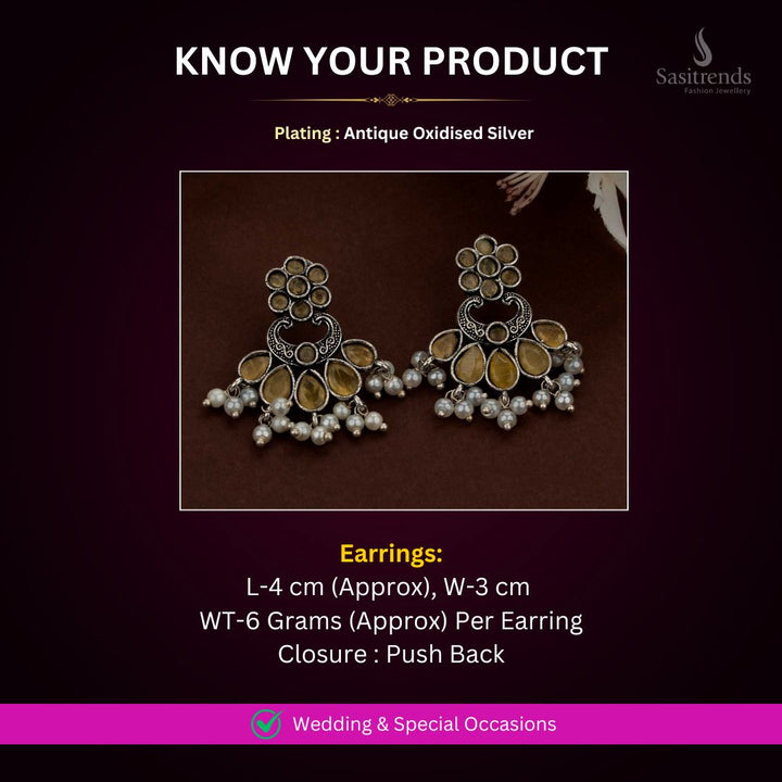 Antique Oxidised Silver Earrings Measurement Image - Sasitrends