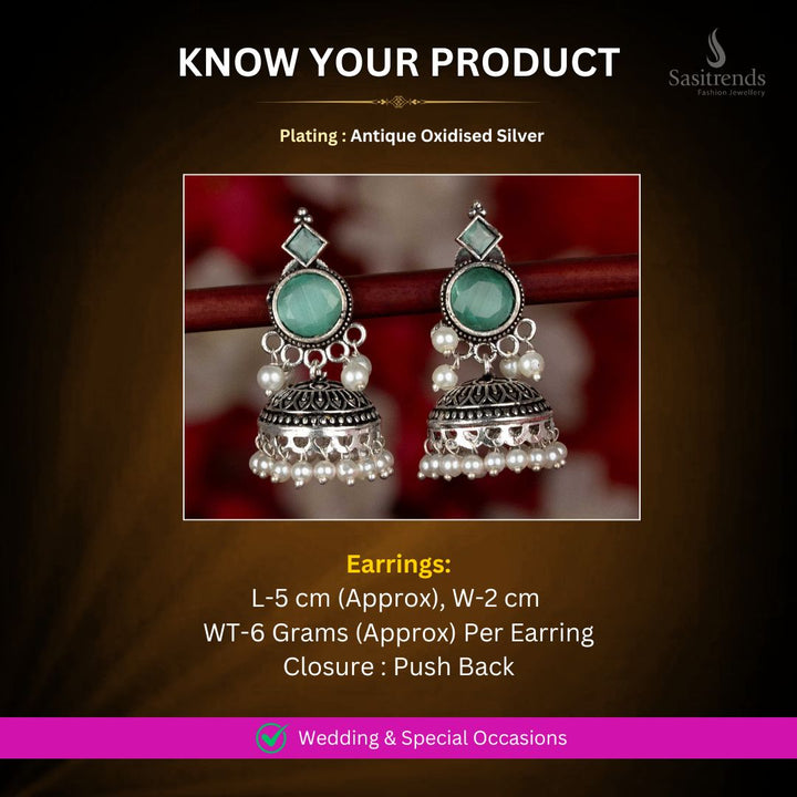 Antique Oxidised Silver earrings Measurement image - Sasitrends