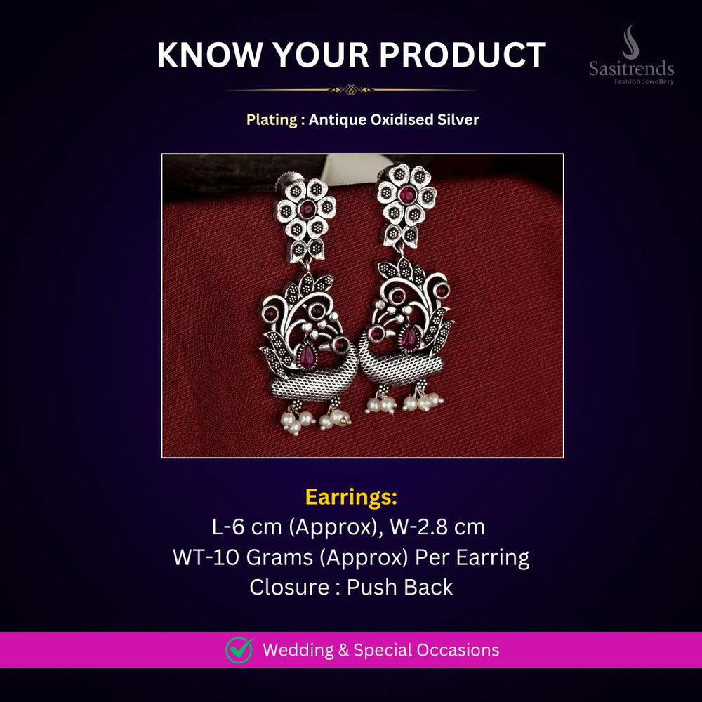 Antique Oxidised Silver Earrings measurement image - Sasitrends