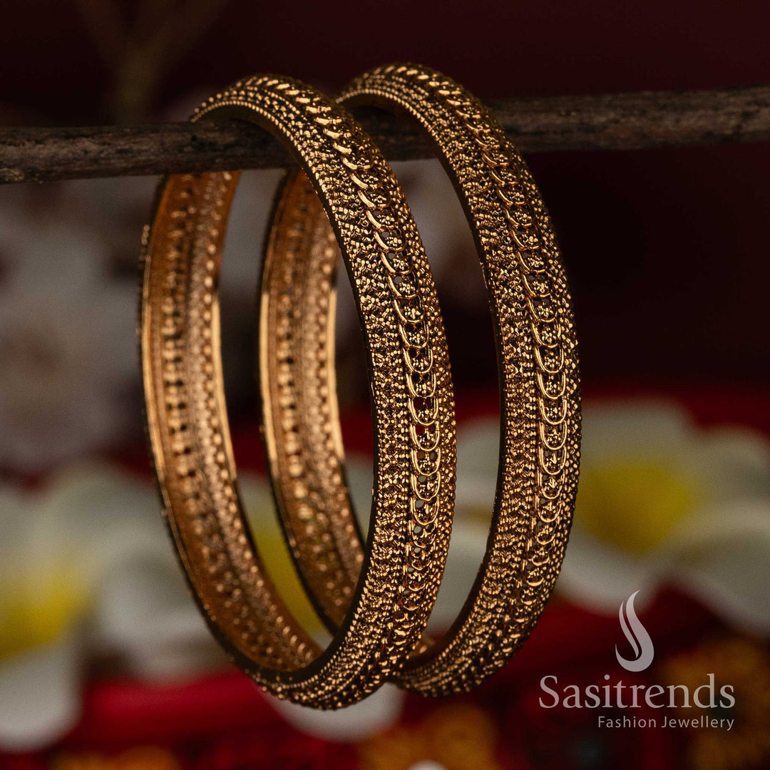 Elegant Matte Gold Filigree Bridal Bangle - Temple Jewellery Sasitrends Online Shopping