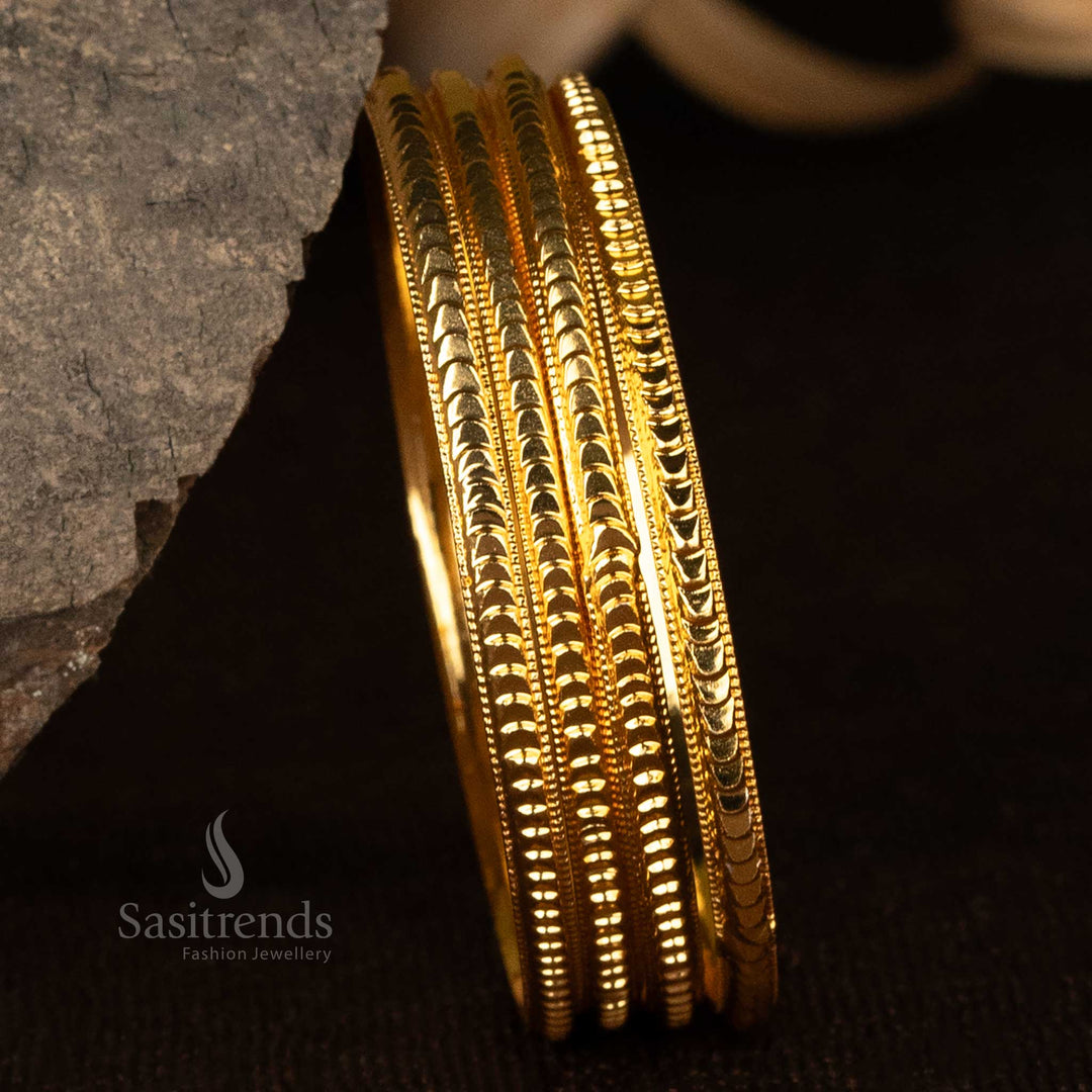 Festival-ready gold bangles with micro gold plating and sleek linear design - Sasitrends
