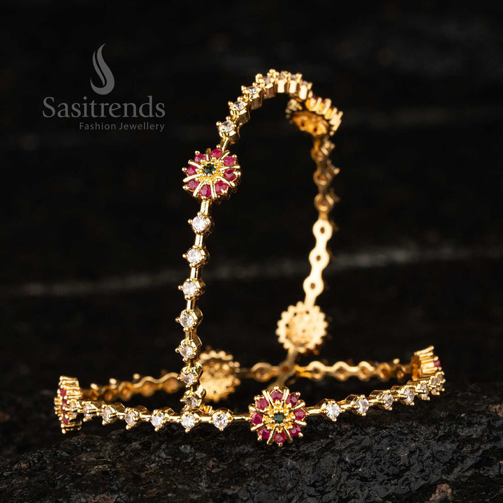 Luxurious Micro Gold Plated Multi American Diamond Bridal Bangles Sasitrends Online Shopping