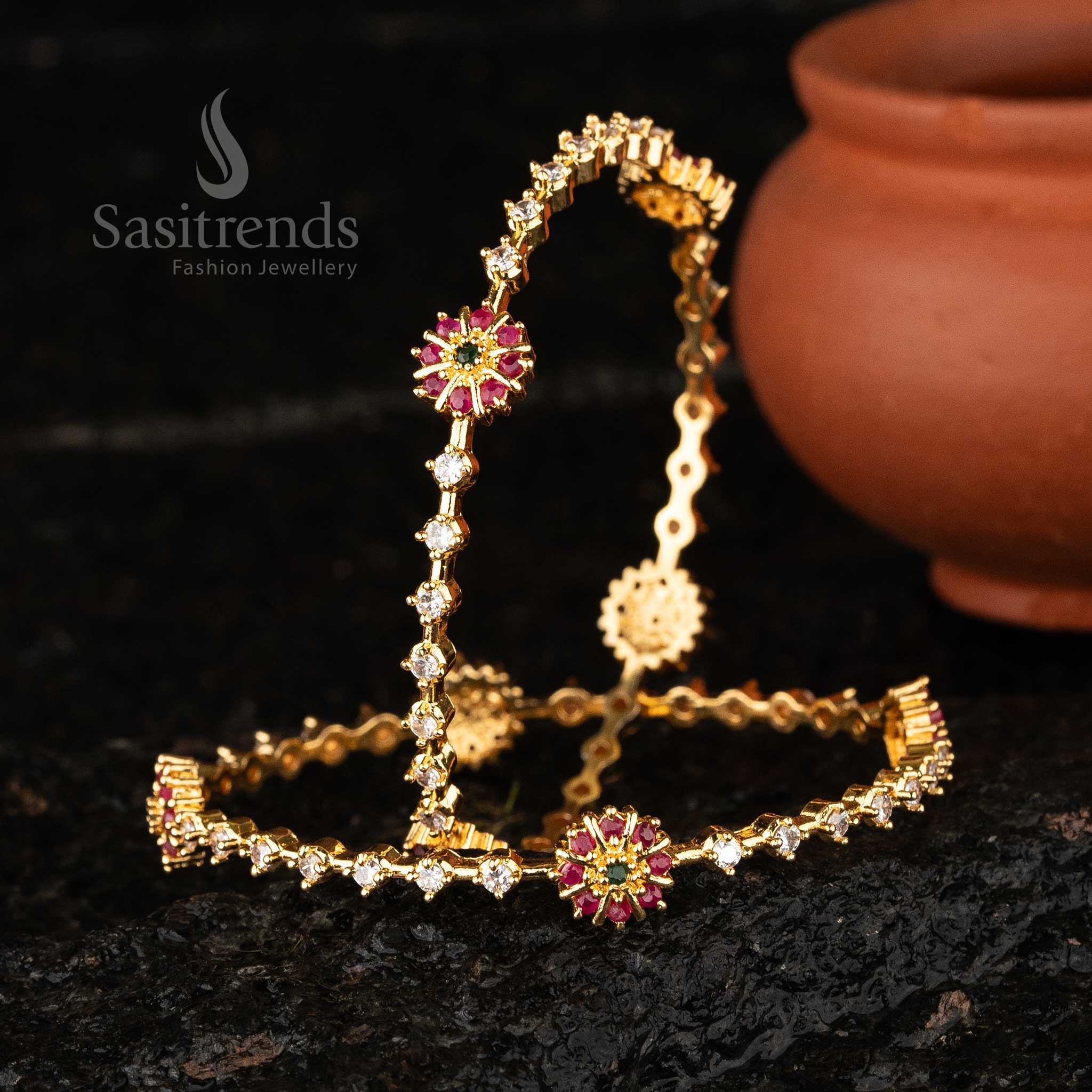 Elegant Micro Gold Plated Multi AD Wedding Bangles with 1-Year Guarantee - Sasitrends