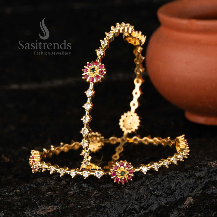 Elegant Micro Gold Plated Multi AD Wedding Bangles with 1-Year Guarantee - Sasitrends
