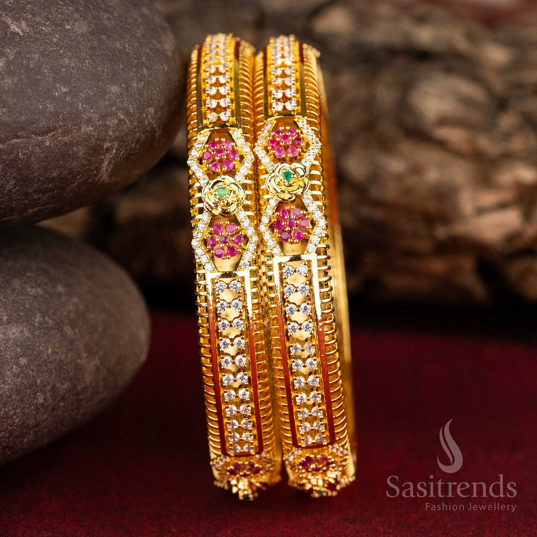 
Micro Gold Plated Multi Color AD Stone Bangles

