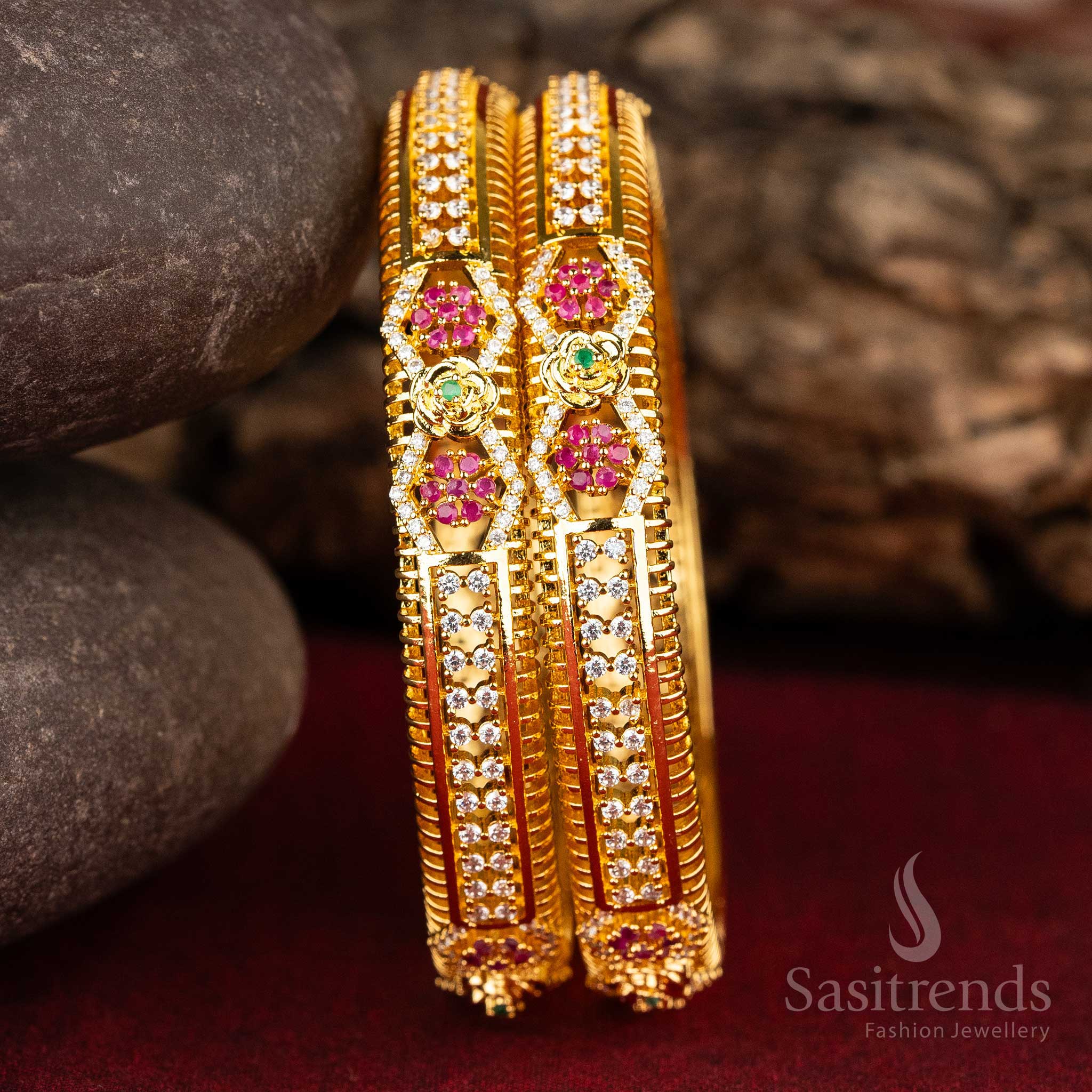
Micro Gold Plated Multi Color AD Stone Bangles
