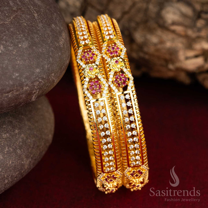 
Micro Gold Plated ruby Color AD Stone Bangles
