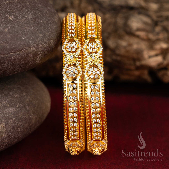 Elegant Micro Gold Plated White American Diamond Bangles