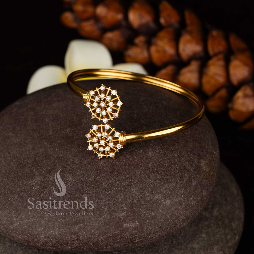 Traditional geometric sunburst floral cuff bracelet with brilliant American Diamonds 2387I - Sasitrends