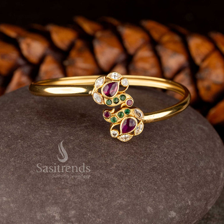 Sasitrends - Temple Matte Gold Plated AD Kemp Duck Designer Openable Bracelet