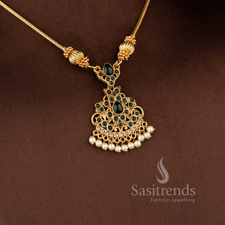 Rich traditional look classic matte gold flexible chain necklace for grand silk sarees