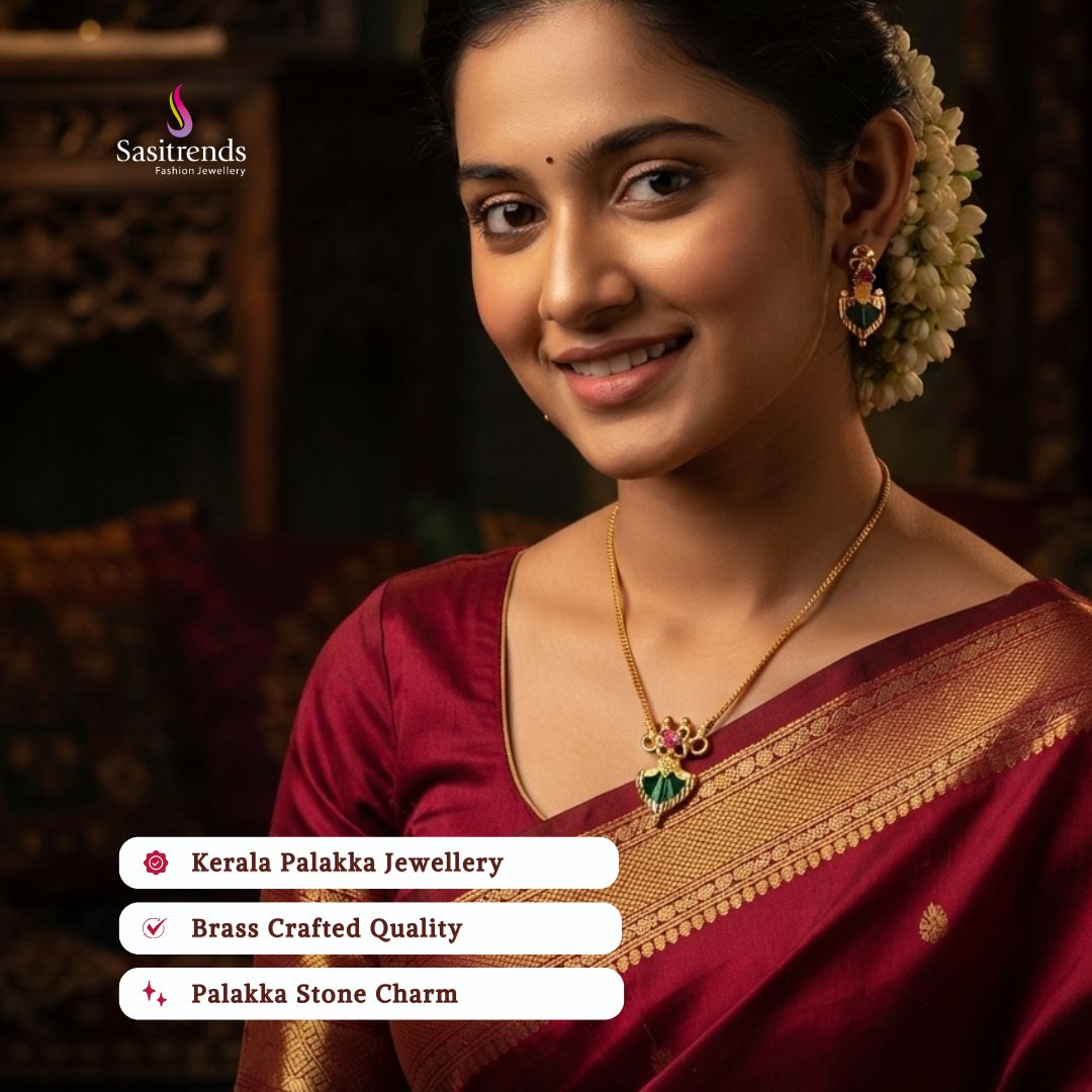 Guaranteed kerala style Micro gold plated AD stone palakka necklace set - Sasitrends