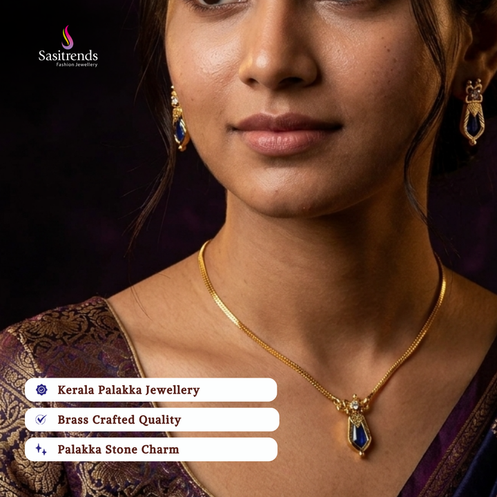 Guaranteed kerala style Micro gold plated AD stone palakka chain necklace set - Sasitrends