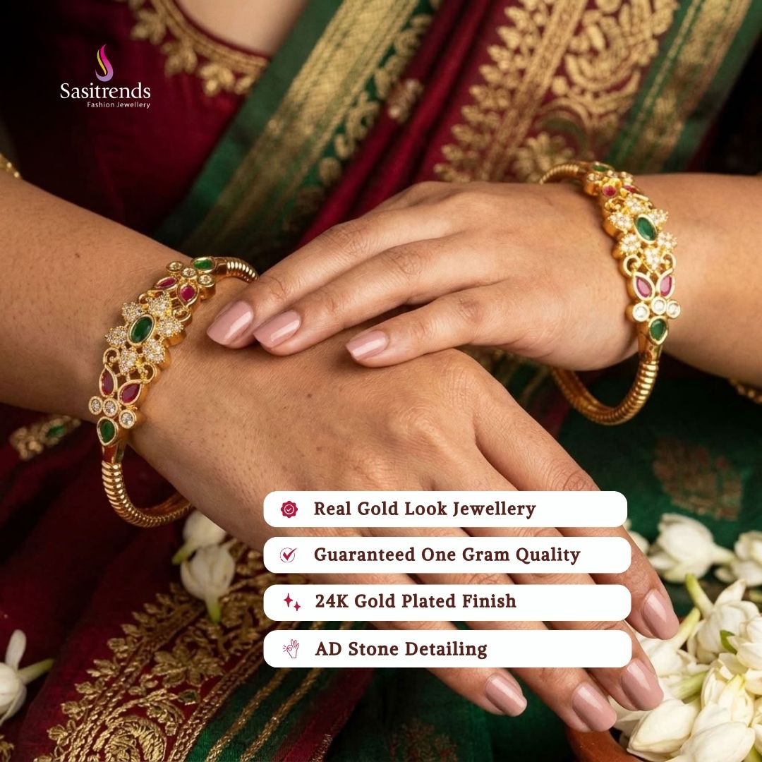 Real gold look guaranteed 24k micro gold plated american diamond bangles - Sasitrends