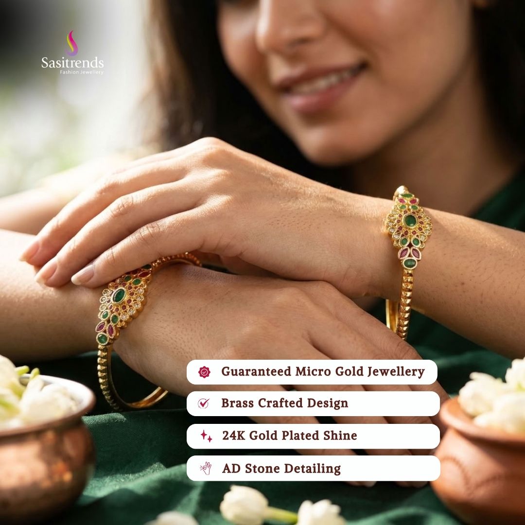 Real gold look guaranteed 24k micro gold plated american diamond bangles - Sasitrends