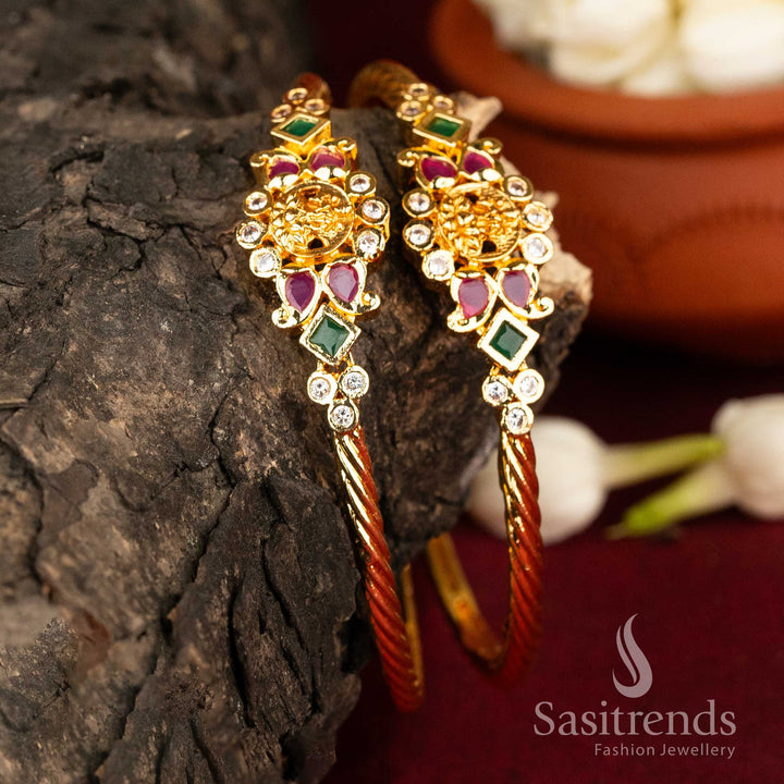 Sasitrends | Micro Gold-Plated Traditional Lakshmi Floral AD Kada Bangles