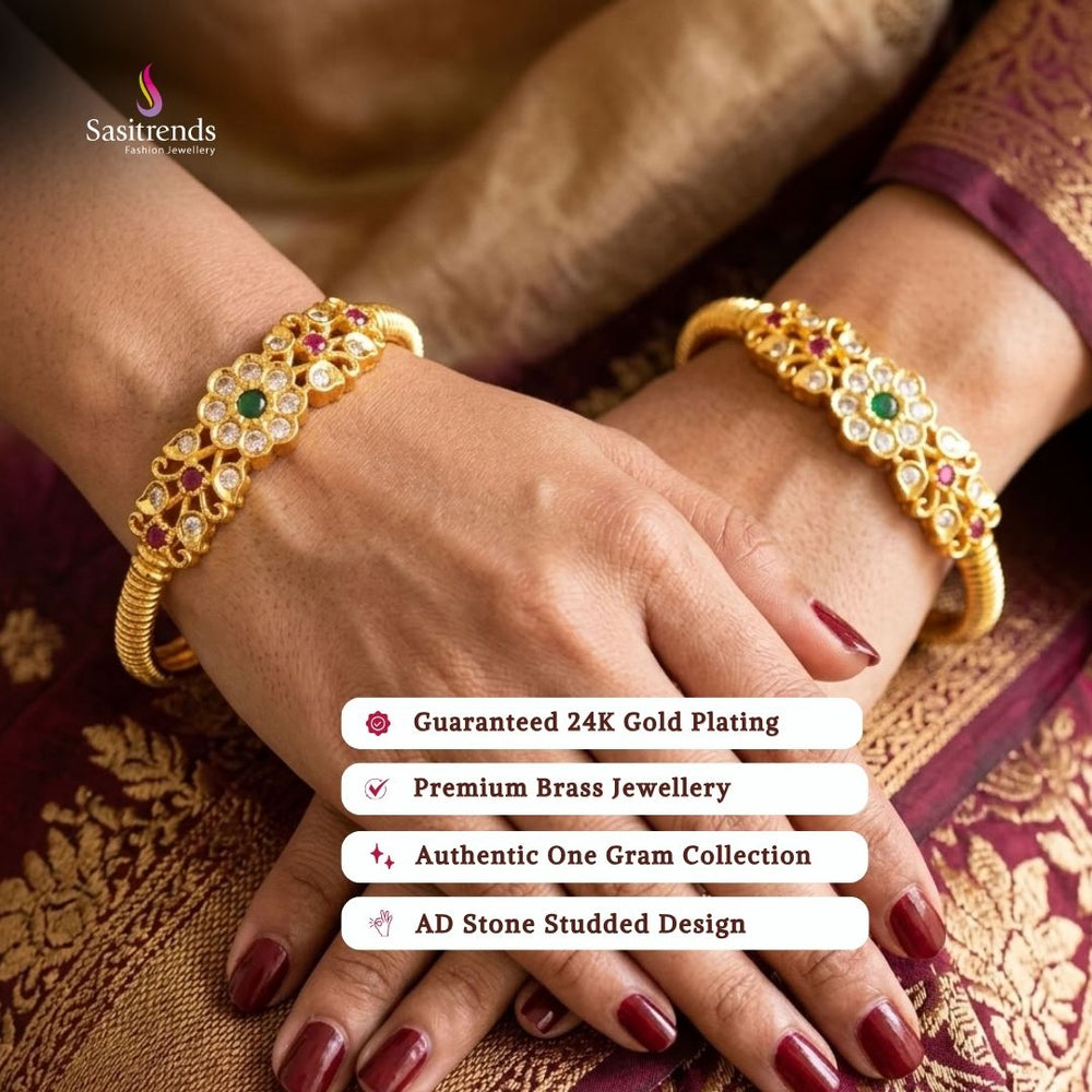Real gold look guaranteed 24k micro gold plated american diamond bangles - Sasitrends