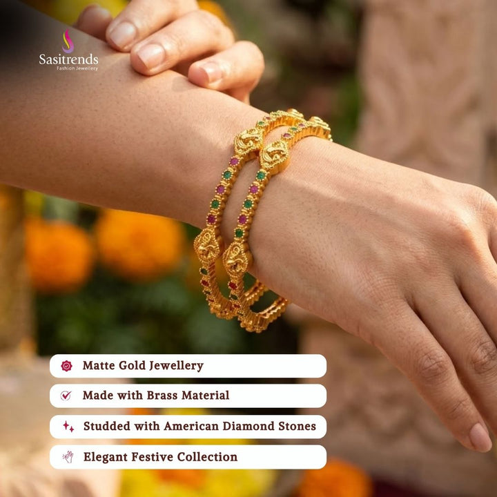 Bridal Premium matte gold plated american diamond bangles - Sasitrends