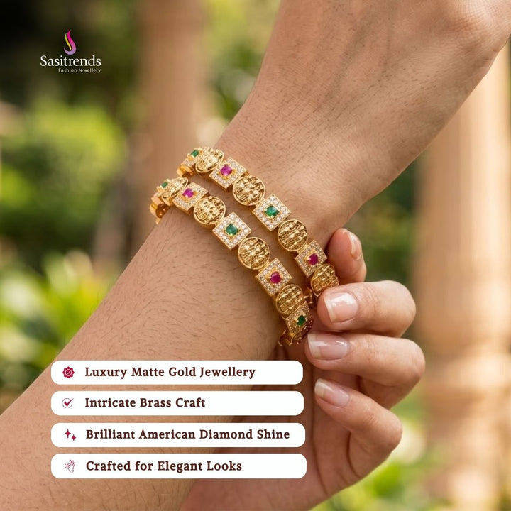 Bridal Premium matte gold plated american diamond bangles - Sasitrends