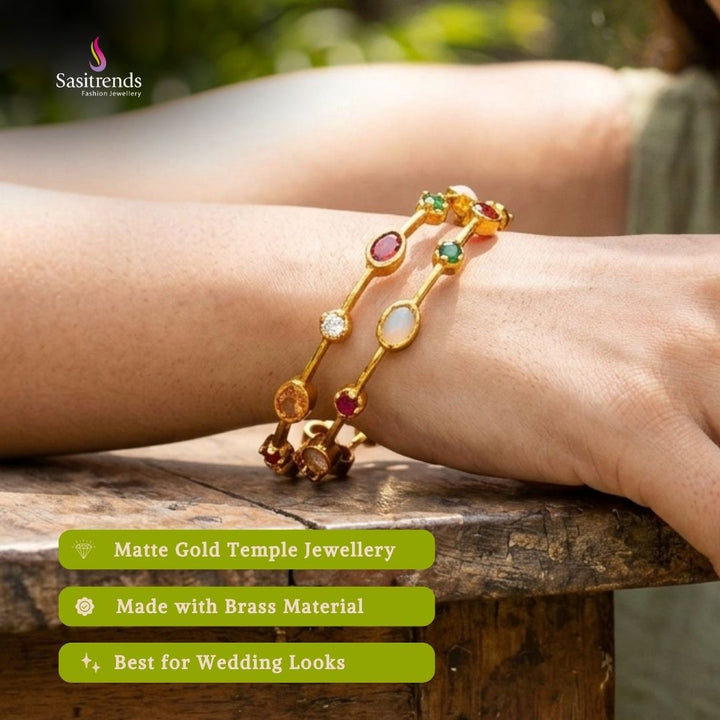 Premium temple matte gold plated bangles model image - Sasitrends