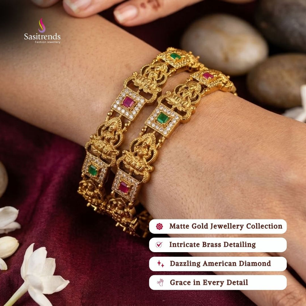 Bridal Premium matte gold plated american diamond bangles - Sasitrends