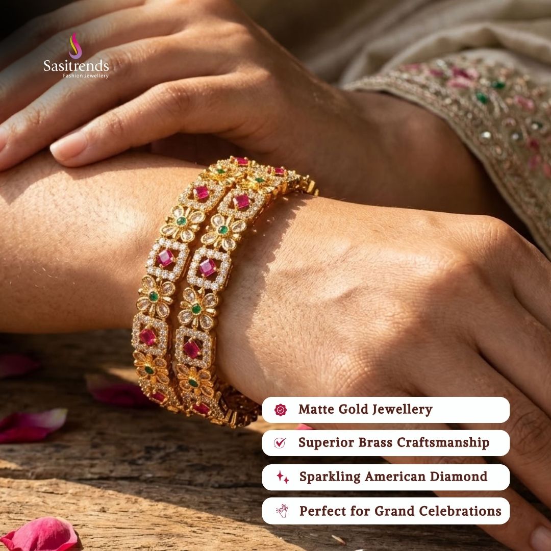 Bridal Premium matte gold plated american diamond bangles - Sasitrends