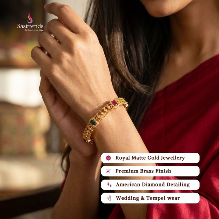 Bridal Premium matte gold plated american diamond bangles - Sasitrends