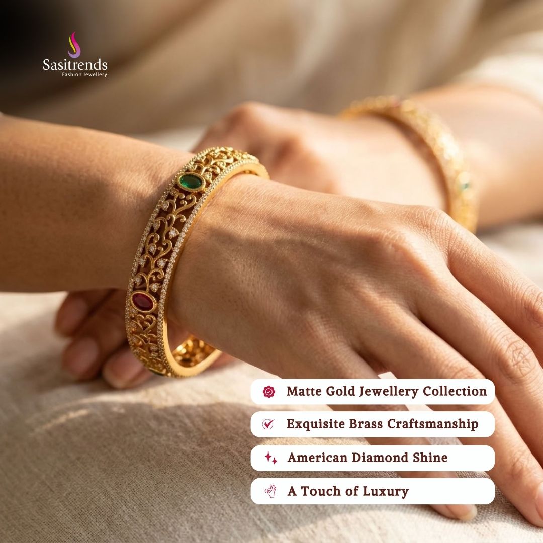 Bridal Premium matte gold plated american diamond bangles - Sasitrends