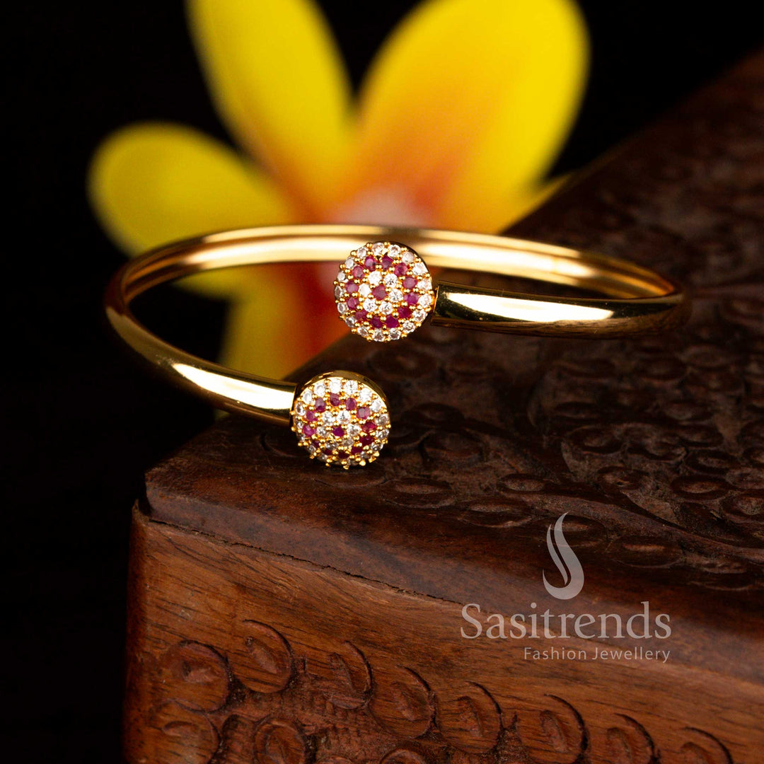 24 carat pure gold tone look like real gold micro gold plated ruby white ruby American Diamond cluster cuff – Sasitrends
