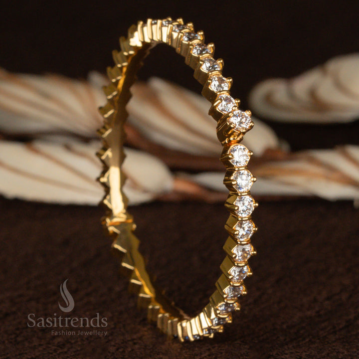 Radiant micro gold plated bracelet bangle, crafted with sparkling American diamonds and pure white stones, perfect for bridal and formal occasions - Sasitrends