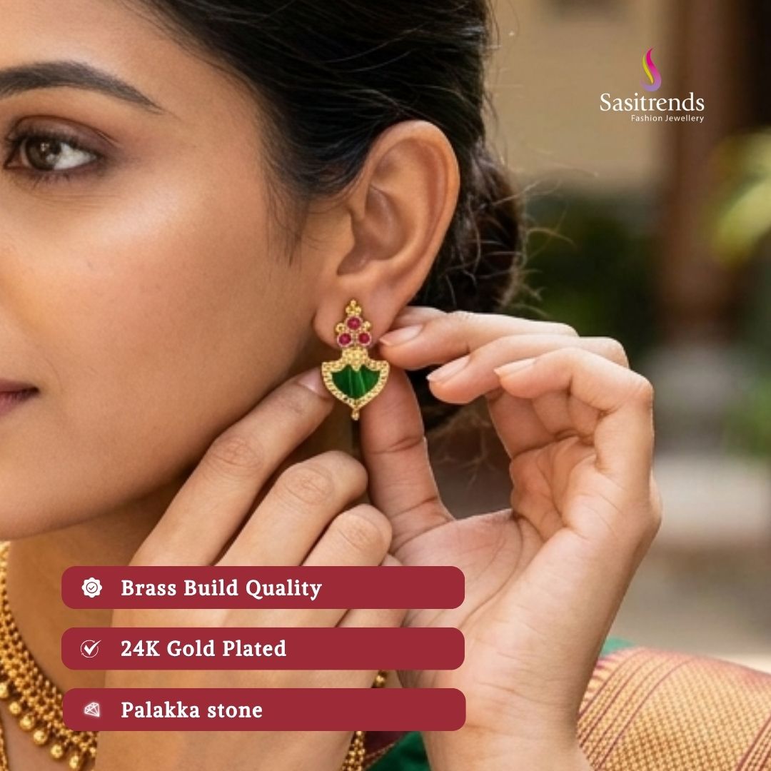 Guaranteed kerala style Micro gold plated AD stone palakka earrings - Sasitrends