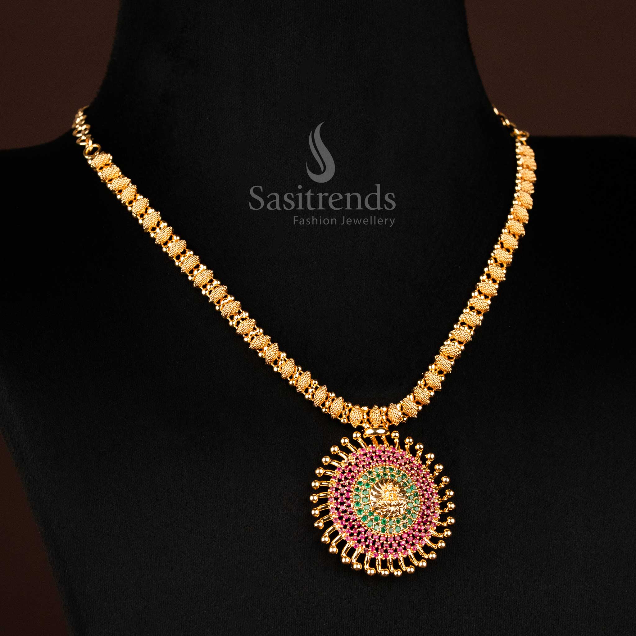 Lakshmi Sunburst Pendant Gold-Plated Necklace - 1 Year Guarantee