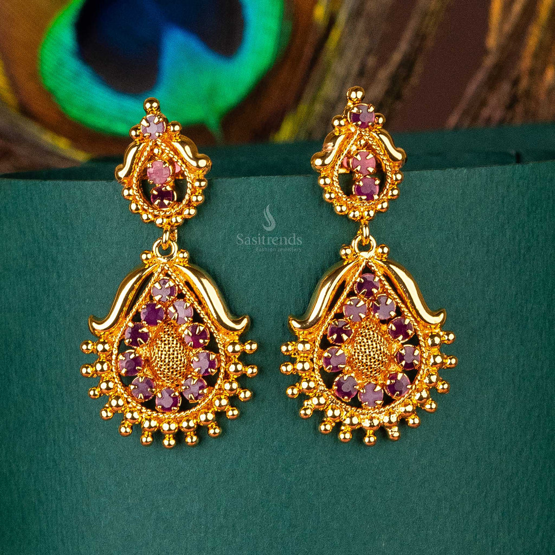 One Gram Micro Gold Plated Motif Earrings with AD Stones Sasitrends